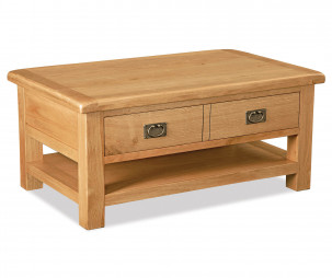 Bergerac Oak large coffee table with drawer and shelf-0
