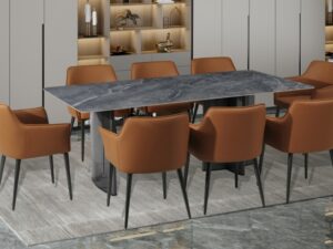 Campania sintered stone 200cm fixed dining table and 6 chairs