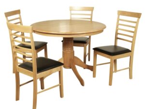Hanover light round dining table and 4 chairs with pedestal