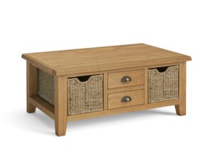 Burford oak large coffee table with baskets