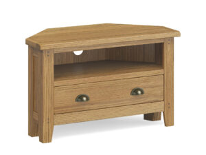 Burford oak corner TV unit with drawer