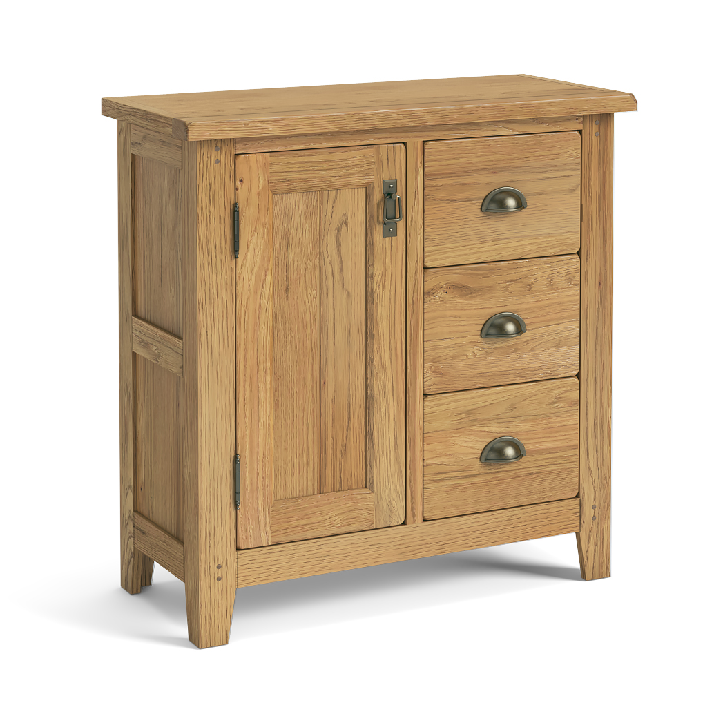 Burford-5888-mini-sideboard-with-sidse-drawers-cup-handles-1. Jpg Burford oak mini sideboard with side drawer
