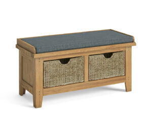 Burford  oak hallway bench with baskets