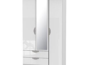 Camden gloss tall 3 door 2 drawer mirrored robe