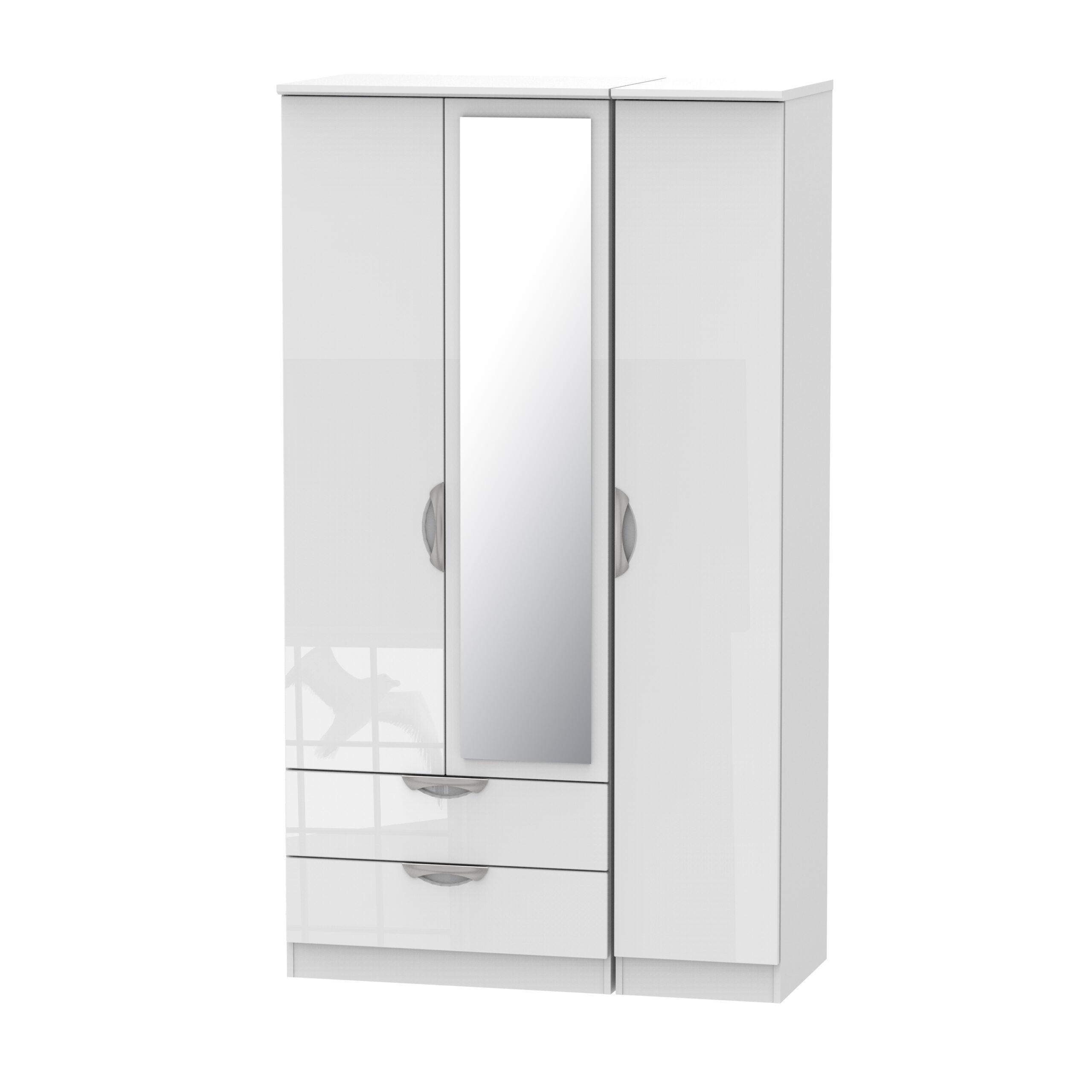 Cam142wgw-scaled-1. Jpg Camden gloss tall 3 door 2 drawer mirrored robe