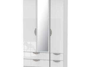 Camden gloss tall 3 door 4 drawer mirrored robe