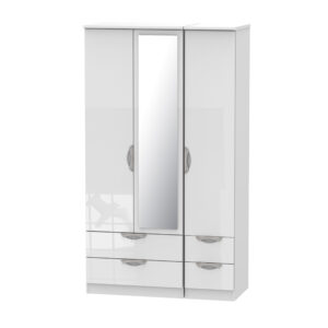 Camden gloss tall 3 door 4 drawer mirrored robe