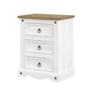 Corona white wash 3 drawer bedside