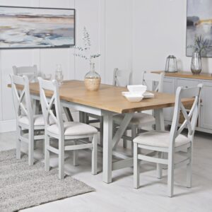 Eastry Oak painted 1.8m refectory butterfly extending dining table with 6 chairs