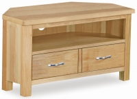 Trinity Petite Oak corner TV unit with large drawer