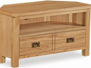 Bergerac Petite Oak corner TV unit with large drawer