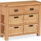 Bergerac oak console table with baskets Bergerac oak console table with baskets