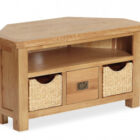 Bergerac oak corner tv unit with baskets Bergerac oak corner tv unit with baskets