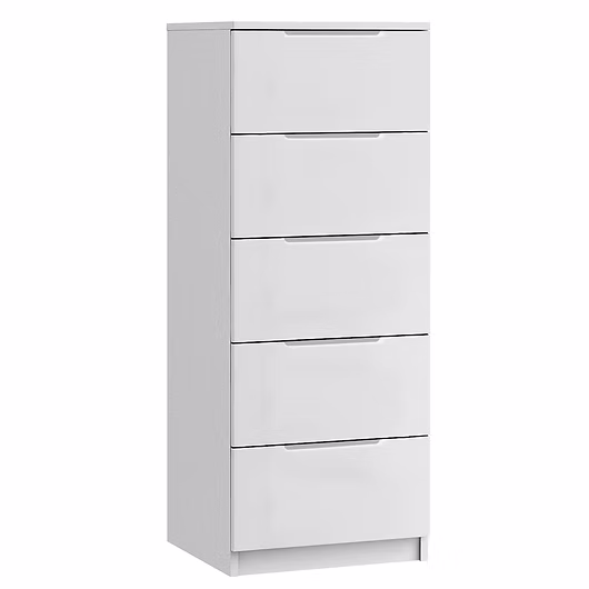 Maysons_15-inch-5-drawer-narrow-chest-genoa-(white&white) Genoa gloss 5 drawer narrow chest